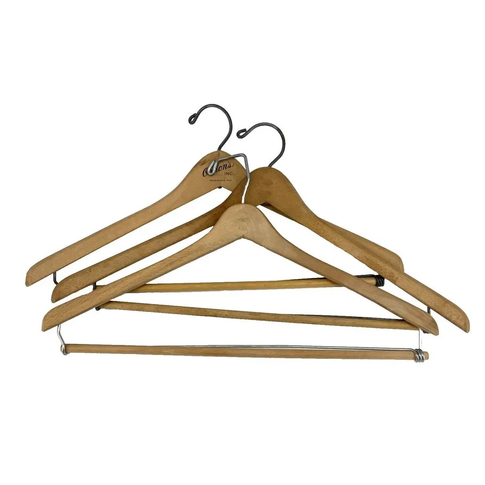 3 Ct VTG WISHBONE Wishbone-Shaped Wood Coat Suit Hangers Locking Pants Bar